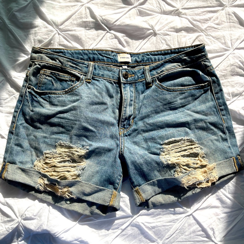 Distressed Light Wash Denim Shorts